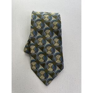XMI Platinum Green/Blue Geometric Pattern 100% Silk Handmade in England Tie NWOT